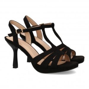 Sandalias de Tacón con Tiras Cruzadas Color Negro