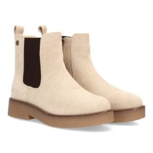 Botín Chelsea beige con cremallera y plataforma