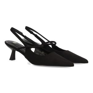 Zapatos Slingback Negros de Tacón Kitten con Punta Fina y Tiras Cruzadas
