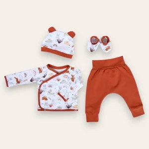 Conjunto pantalon, kimono, gorrito y patucos conejos blanco